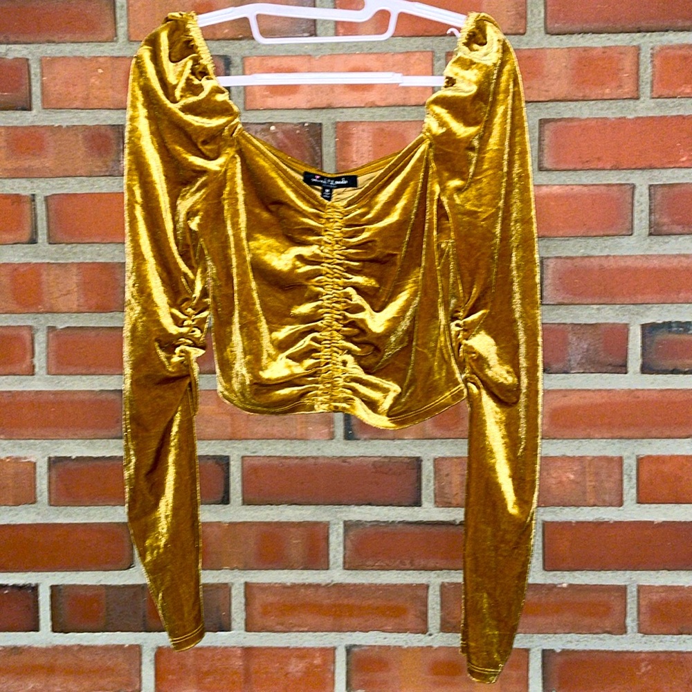 Autumn velvet rusched long sleeves scrunch top Y2K medium sweetheartt neckline